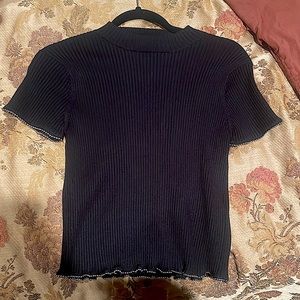 Zara Knit Ribbed Shirt with Metallic Bead Trim